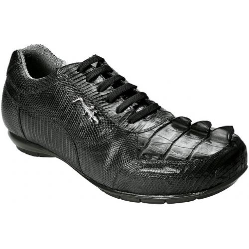 Belvedere "Cresta" Black Genuine Crocodile Tail/Lizard Sneakers With Silver Crocodile On The Side 2804